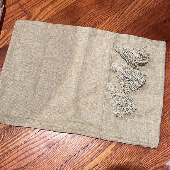 14" x 20" Lumbar Pillow Cover, Light Olive Green Pillow, Tassel Detail - Picture 3 of 13